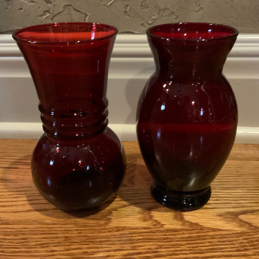 Vases Anchor Hocking Ruby Red Set 2 Mid Century Modern #N6